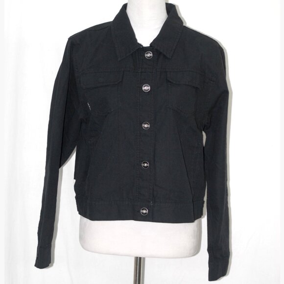 NWT 100% Cotton Bikercore Hurley Womens Trouper Black Jacket Medium 6 Pockets - Picture 1 of 8